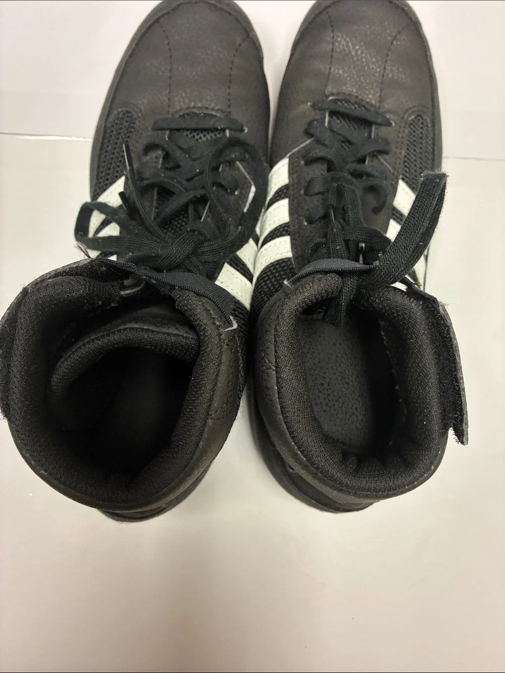adidas Black High-Top wrestling Athletic Shoes with White Stripes